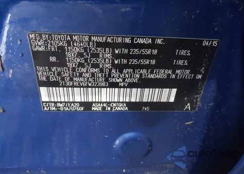 2015 Toyota Rav4 Limited z USA, uszkodzony, nr VIN 2T3DFREV6FW323983